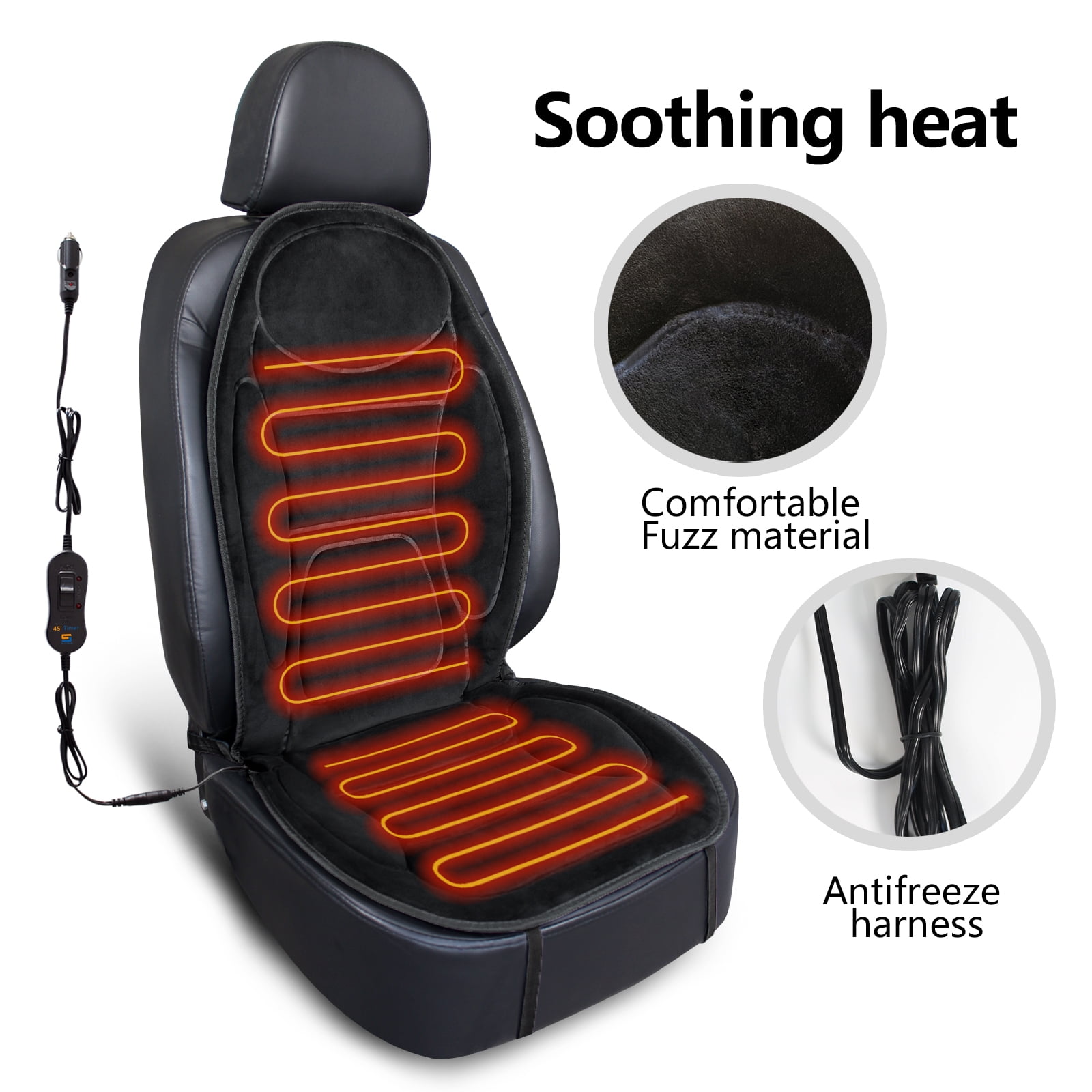 Sojoy Heated Car Seat Cover-Universal 12V Seat Warmer with High/Medium/Low Temp Switch,45 Minutes Auto Off Timer by Sojoy SJ154G