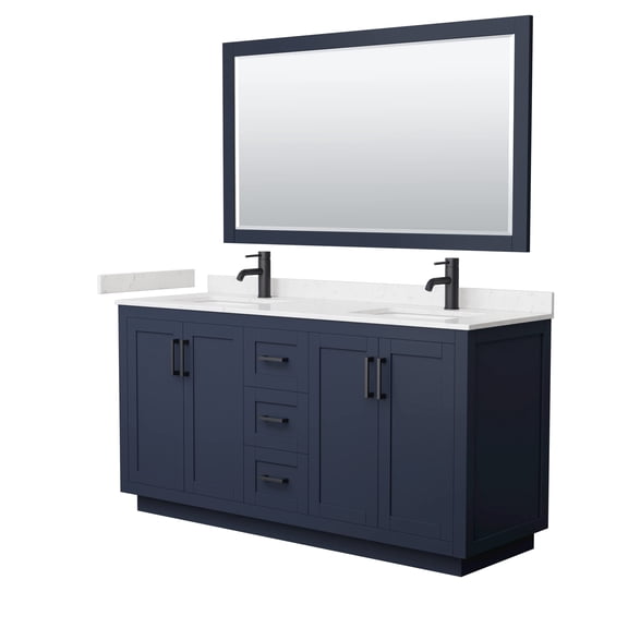 Wyndham Collection Miranda 66" Wood&Marble Double Bathroom Vanity in Blue/Black