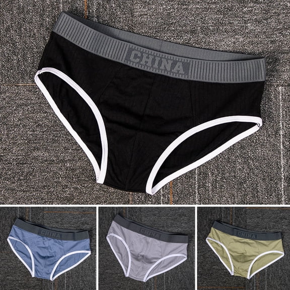 zeranth Men Briefs Mid Waist Elastic Soft Breathable Anti-septic U Convex Striped Contrast Color Casual Men Underpants Underwear