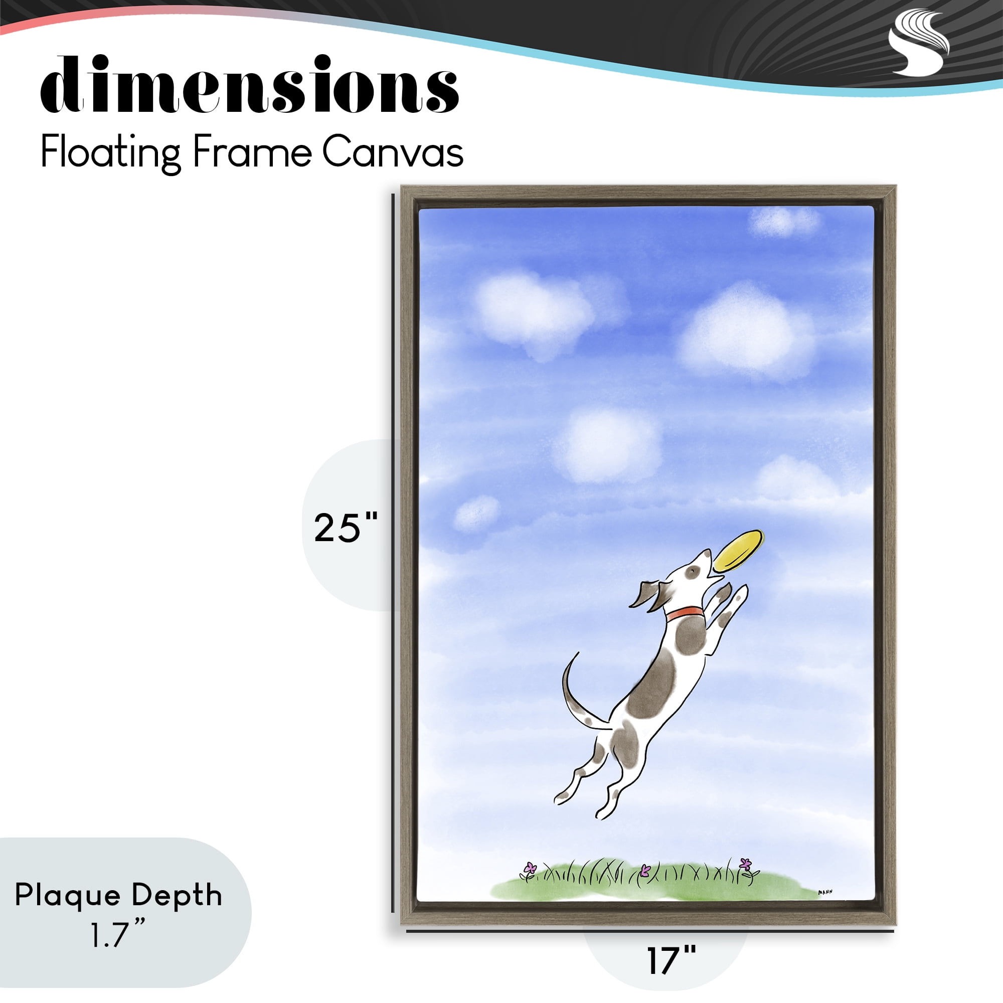 Stupell Industries Dog Catching Frisbee Brown Framed Floater Canvas Wall Art, design by Patti Mann