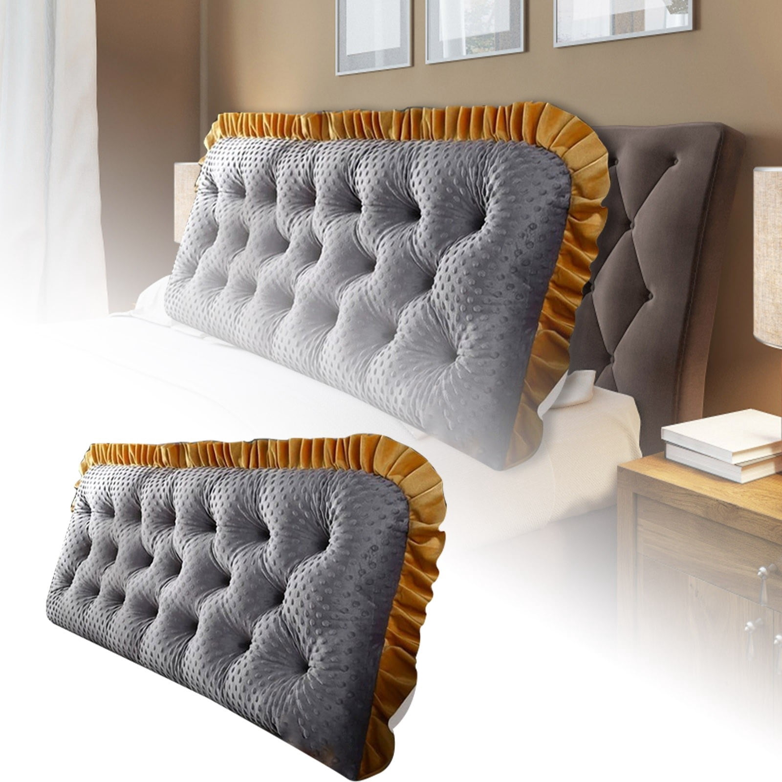 Velvet Headboard Wedge Pillow King Double Size Backrest Cushion for Bed with Removable Washable Cover Bedside Support Bolster Reading Pillow for Daybed Bunk Bed Dorm