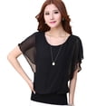 thumbnail image 2 of Blusa De Manga Corta De Murciélago Con Cuello Redondo De Verano Blusa De Mujer Con Volantes De Color Puro Likrtyny Mujer, 2 of 8