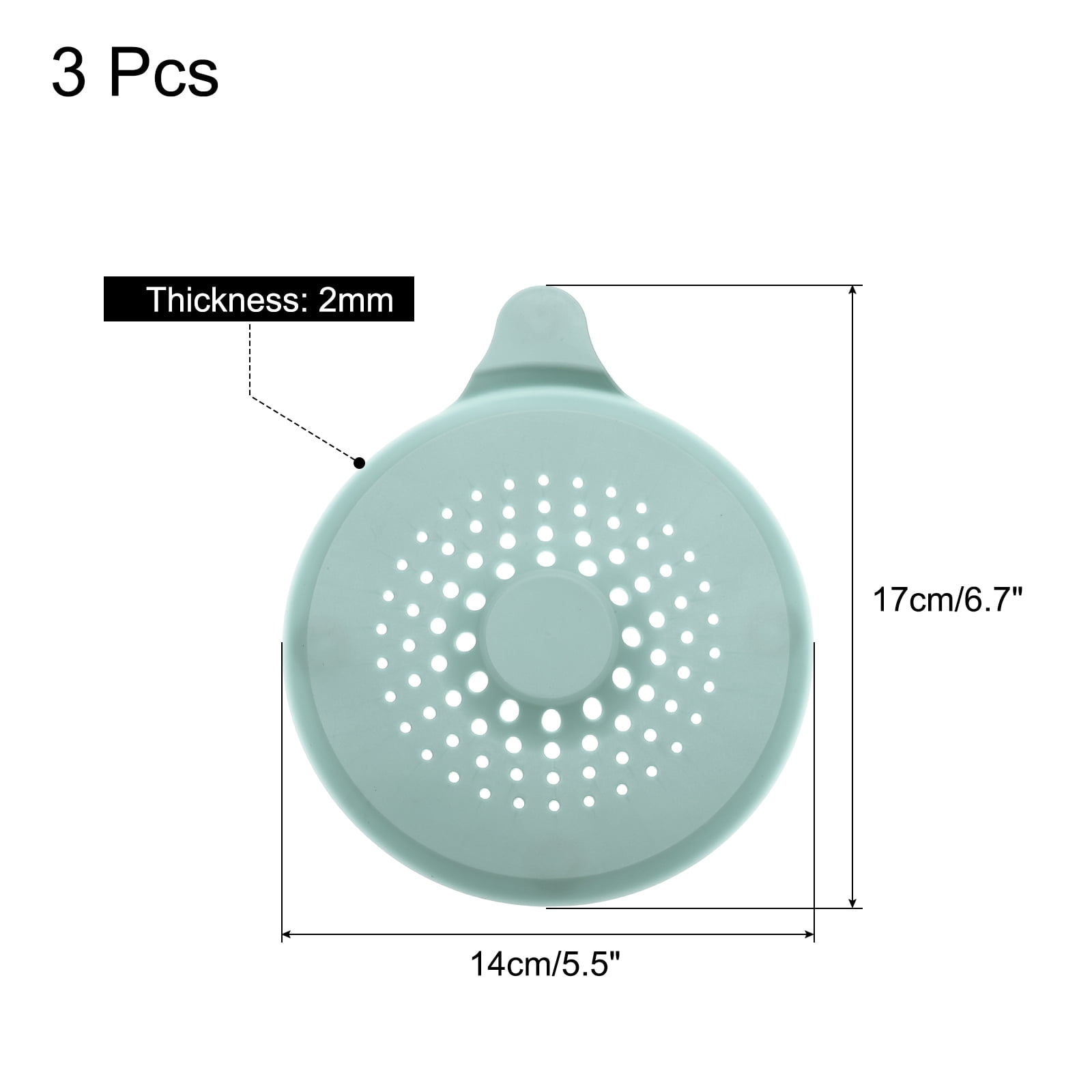 Unique Bargains Shower Drain Hair Catcher Silicone Round Stopper 5.5" Lake Blue 3Pcs
