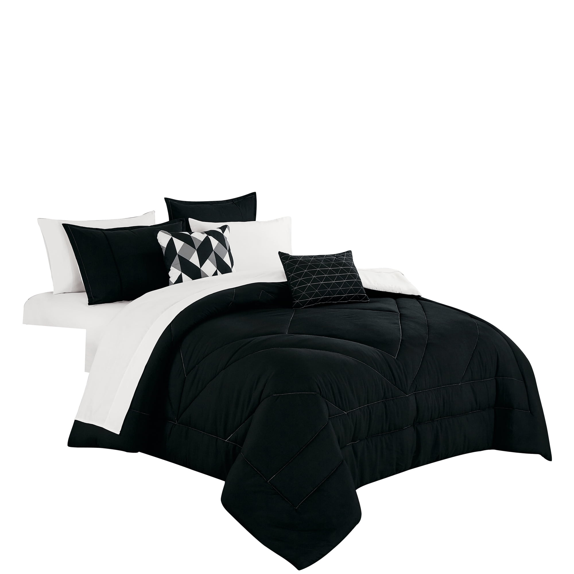 9-Piece Black & White Geometric Comforter Set, Luxury Bedding with Sheets and Decor Pillows,, King