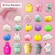 36 Pcs Mochi Squishy Toys, Kawaii Squishy Favors, Animal Squishies Squeeze Stress Relief Toys Birthday Gift for Boys Girls, Random