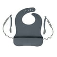 thumbnail image 2 of Busy Baby Silicone, BPA-Free Toddler and Baby Bib with Food Catcher, Utensils and Straps, Pewter, 2 of 9