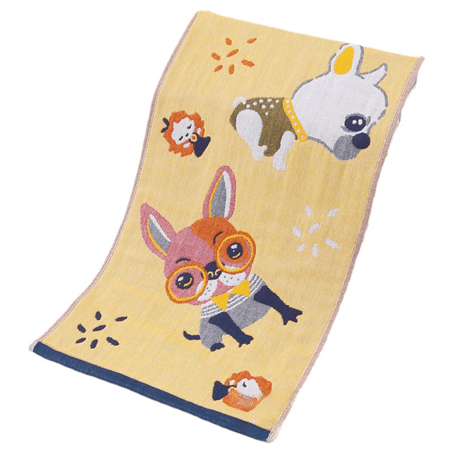 Toalla de gasa de cuatro capas con dibujos animados de jacquard para niños, toalla de perro elfo para niños, toalla de cara pequeña, toalla de sudor, regalo de mano