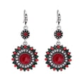 thumbnail image 1 of 1 par de pendientes bohemios de estilo étnico con diseño floral, largos, colgantes, color plata y rojo oscuro, 1 of 7