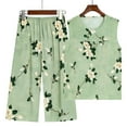 thumbnail image 5 of Lovskoo Women's 2 Piece Pajama Set Plus Size Casual Home Print Cotton Sleeveless Round Neck Tank Tops and Cropped Pants Suit Green, 5 of 5