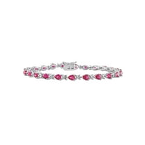 5.28 Carat (Ctw) Lab-Created Ruby X-Link Bracelet in Sterling Silver (7 inches) for Women