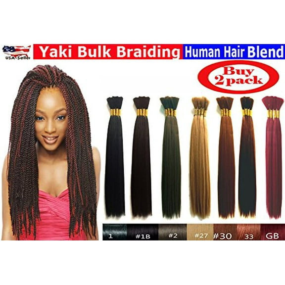 Yaki Bulk Braiding Hair, Human Hair Blend, Braids Hair Extensions for Twists, Hot Selling, Length 18", 2 packs Color #33