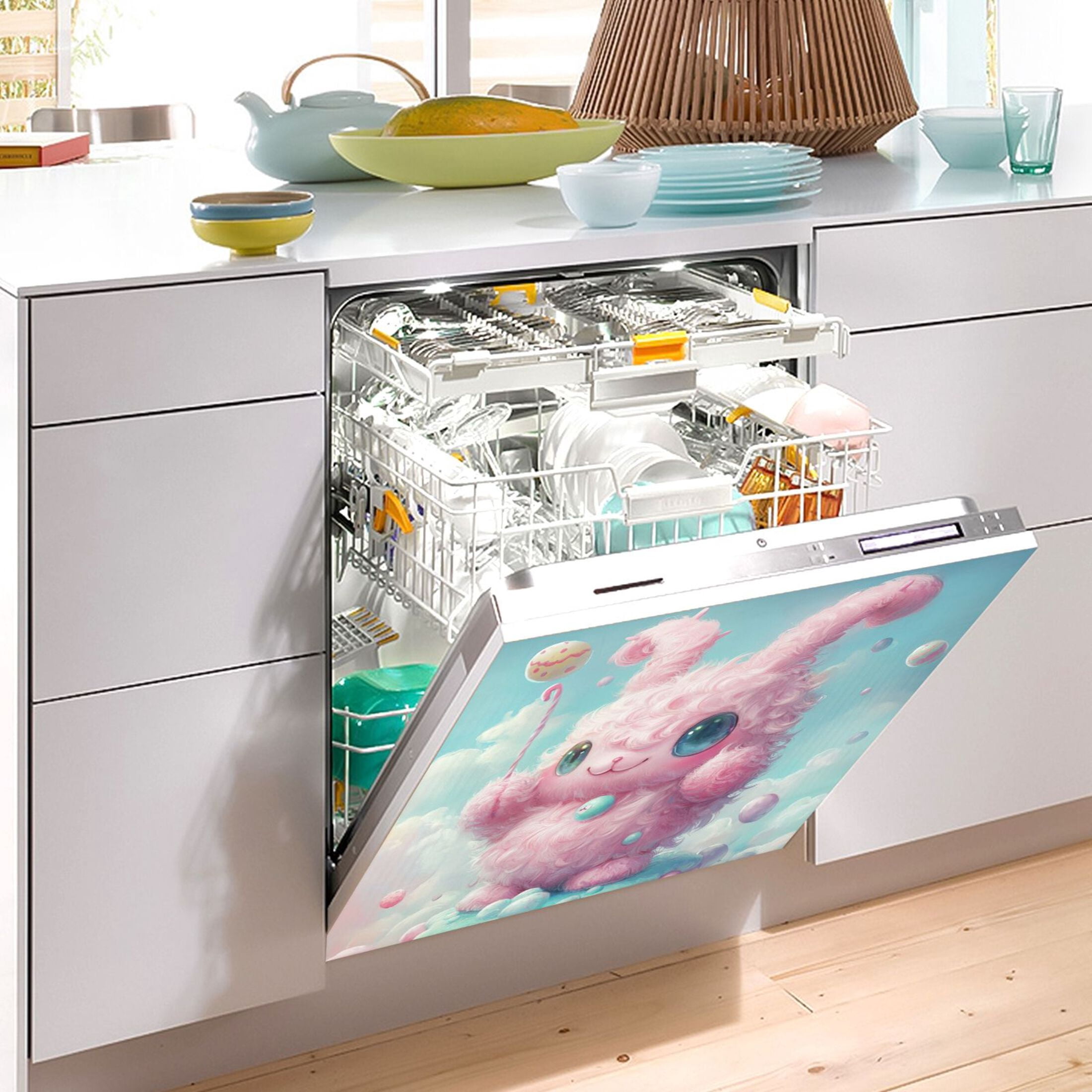 Dishwasher Magnetic Sticker 23x26 Inch Refrigerator Magnetic Sticker Washing Machine Magnetic Sticker Kitchen Panel Magnetic Sticker Home Decor Little Pink Cartoon Bunny
