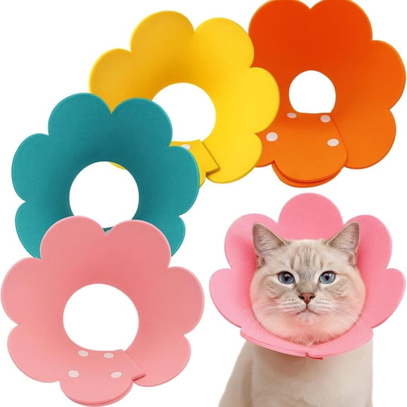 4pcs Cat Cone Collar Soft, Flower Shaped Cat Recovery Collar, Elizabethan Collars,Anti-Licking Collar for Puppy Small Dogs Cats,Adjustable Cats Recovery Collars & Cones, Pet Supplies