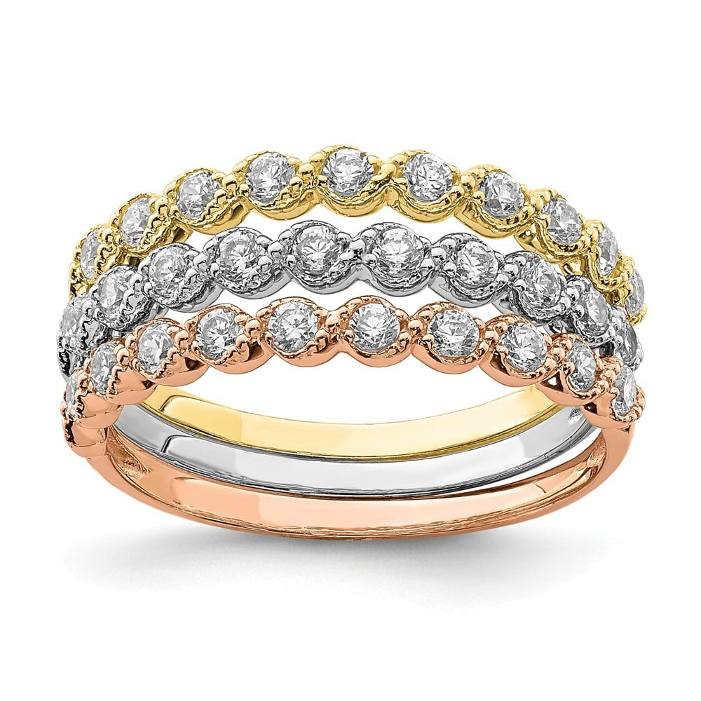 Jewelry 10k Tri color Set Of Three Stackable Cubic Zirconia Rings