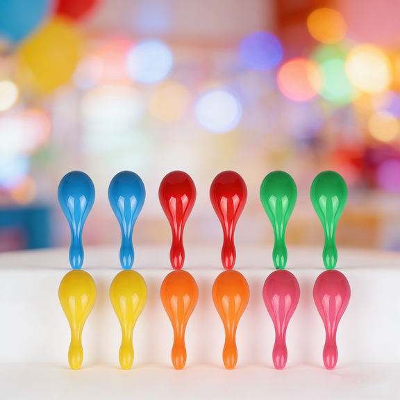 6" Neon Maracas, 12-Count Bulk Maracas for Kids, Mexican Theme Party Supplies, Classroom Music Fun, Luau and Christmas Noise Makers