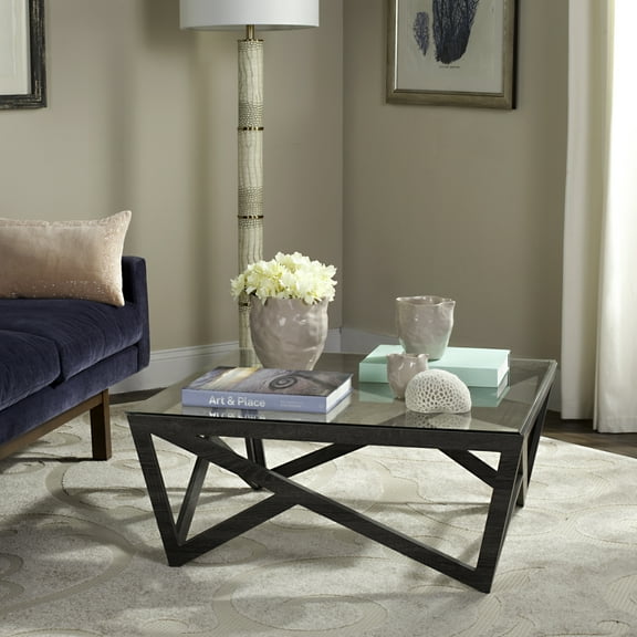 SAFAVIEH Ralston Mid-Century Glass Top Coffee Table Dark Grey