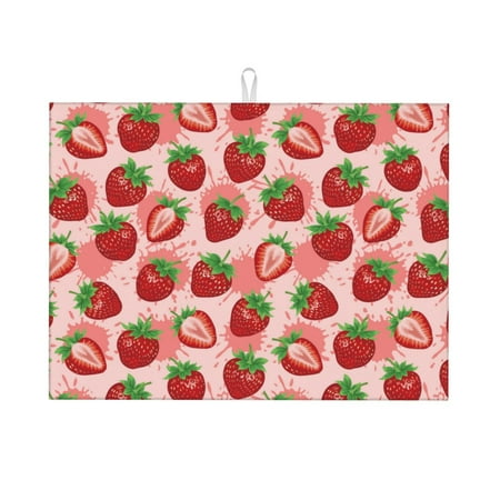

Dish Drying Mat Cute Strawberry Juice Highly Absorbent Microfiber Drying Mat Kitchen Counter or Sink Drawer Liner 16x18 Kitchen Drying Mat Coffee Mat Kitchen Essentials
