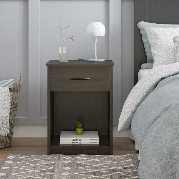 Mainstays 1 Drawer Nightstand With Usb Power Espresso Walmart Com Walmart Com