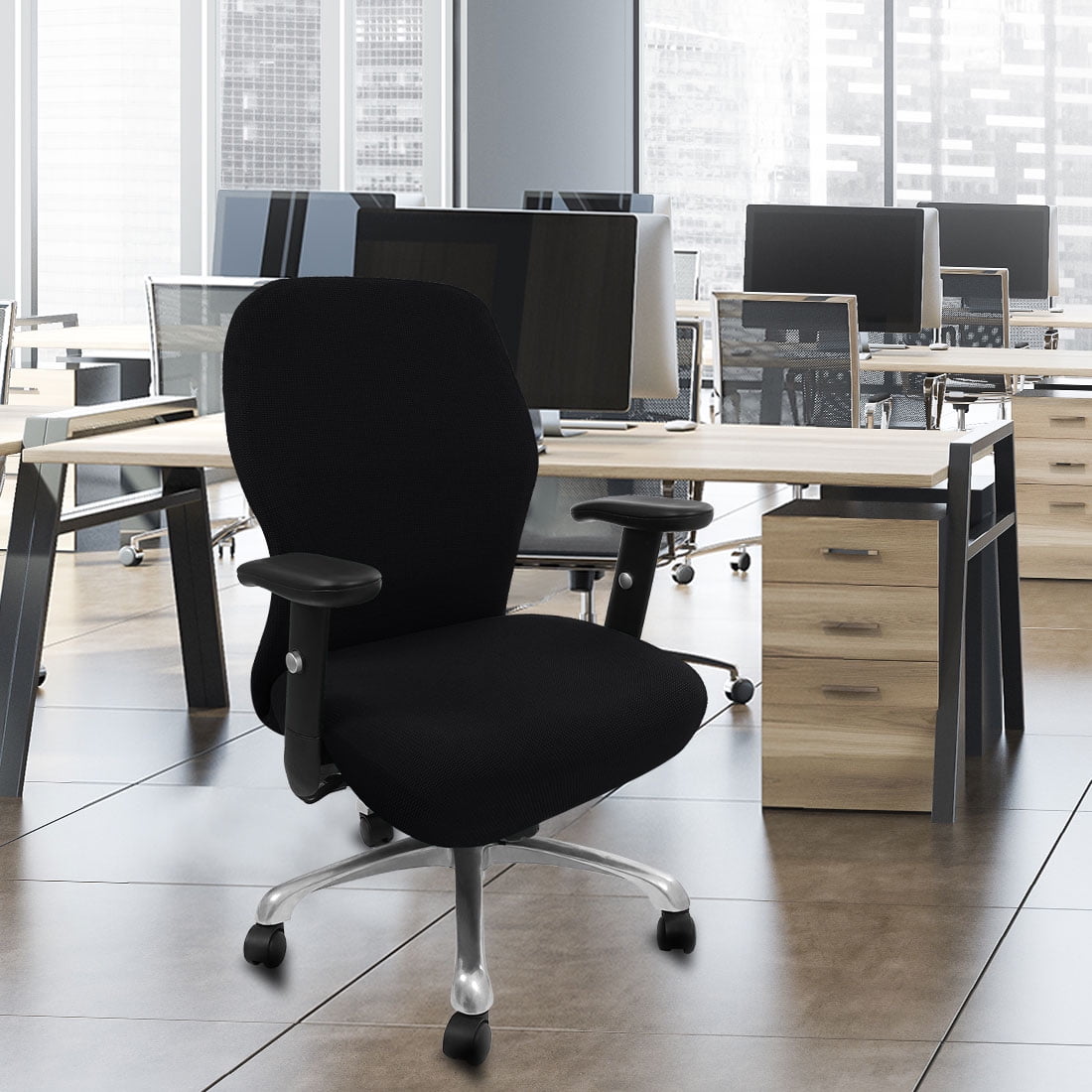 Unique Bargains Stretch Office Chair Cover Armchair Protector Slipcovers Black M