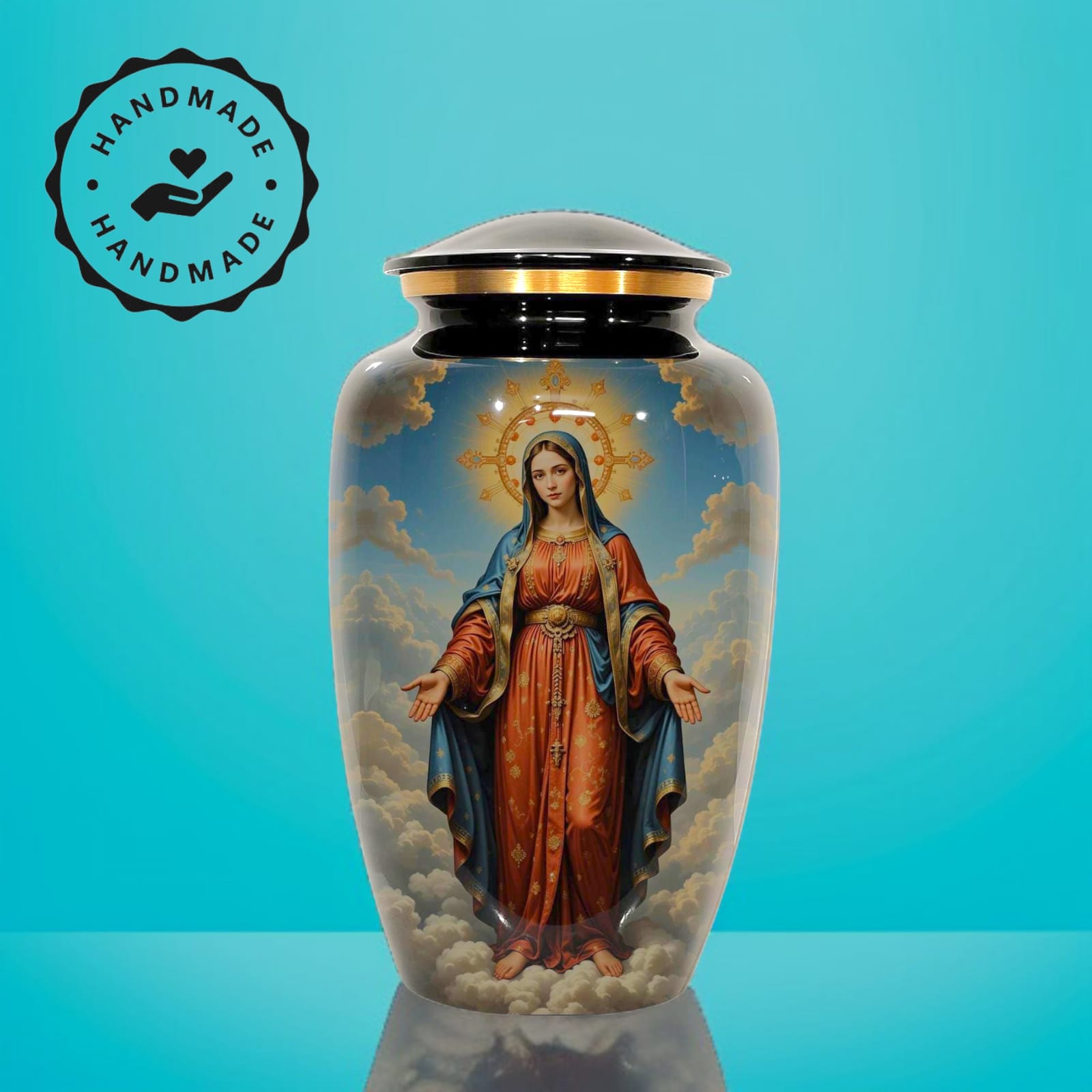 Devotional Religious Cremation Urn For Human Ashes with Sacred Art - Adult Size Urn Ashes - 200 Cubic Inches - Velvet Bag Included