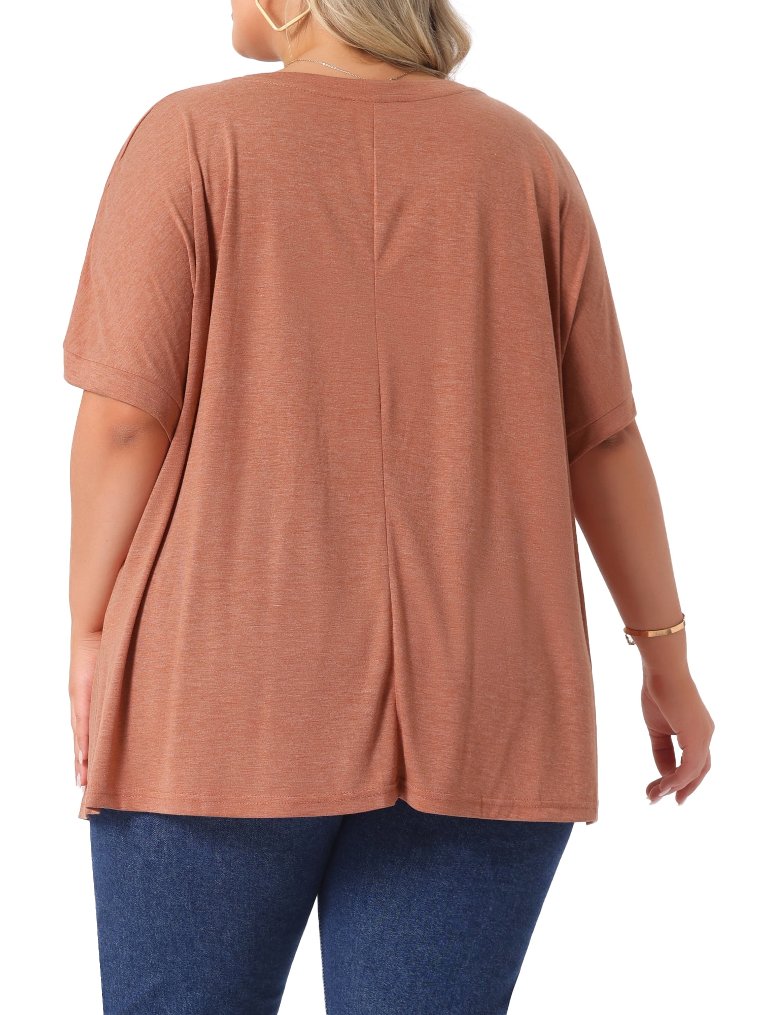 DARING DIVA Women's Plus Crew Neck Loose Fit T Shirt with Pocket Casual 2X Brick Red