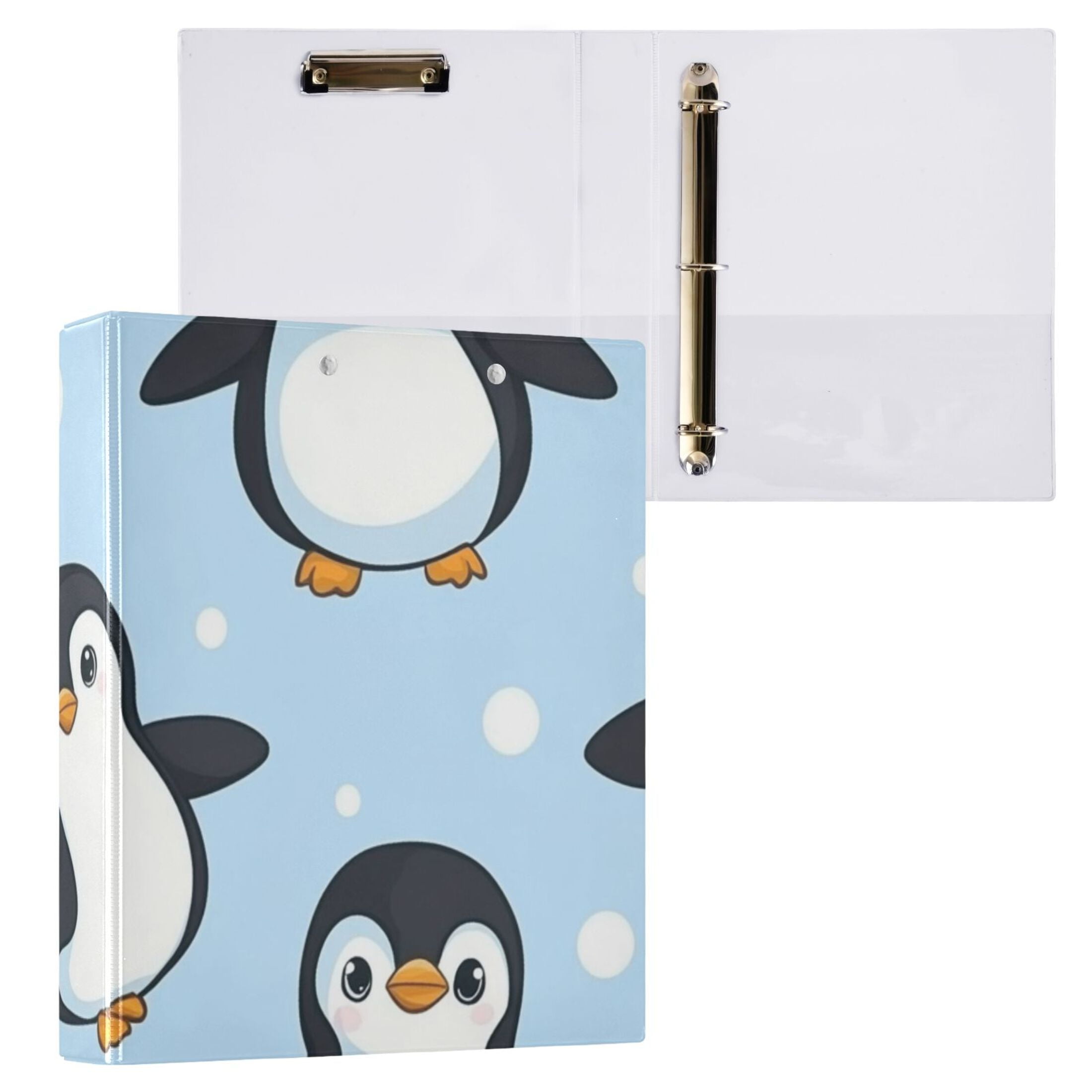 Penguins in Blue 3 Ring Binders 1.5 inch Hardcover File Folders with Interior Pockets A4 Size Organizer for School Office Hospital Set of 2