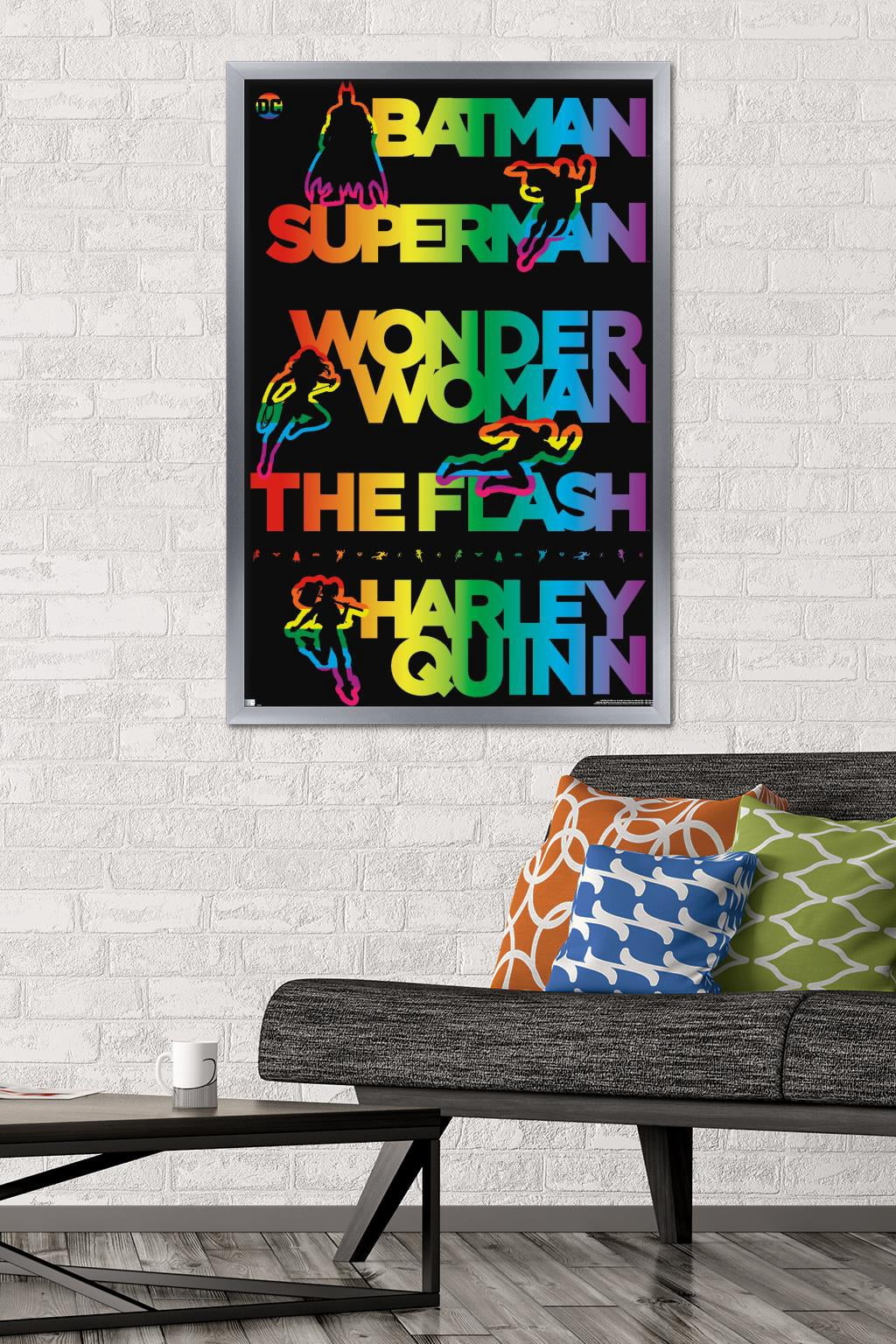 DC Comics Justice League - Rainbow Silhouette Wall Poster, 22.375" x 34" Framed
