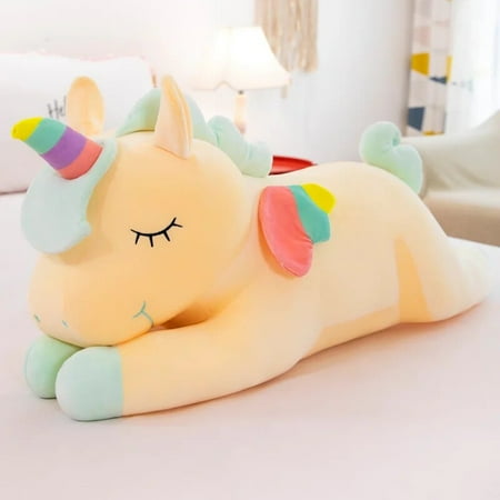 Big Size Soft Unicorn Plush Toys Cartoon Stuffed Animal Doll Pillow Kawaii Peluche Girls Birthday Gifts Home Decor 120cm Yellow
