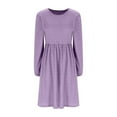 thumbnail image 3 of miqiqism Women Vintage Dresses Comfy Long Sleeves Puff Dress Trendy A Line Pullover Skirts Juniors Fashion Slim Fit Crew Neck Dress Juniors Solid Pleated Costume,Purple,X-Large, 3 of 5