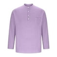 thumbnail image 4 of ZCFZJW Men's Cotton Linen Henley T-Shirts Lightweight Button Roll up Long Sleeve Hippie Casual V Neck Beach T-Shirts with Pockets Purple M, 4 of 6
