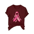 thumbnail image 2 of CLOISE Cancer Shirts for Women Short Sleeve Crewneck Tee Shirts Ribbon Oversized Breast Cancer Support Tops Cute Comfortable Tshirts Cancer Awareness Outfits Wine M, 2 of 4