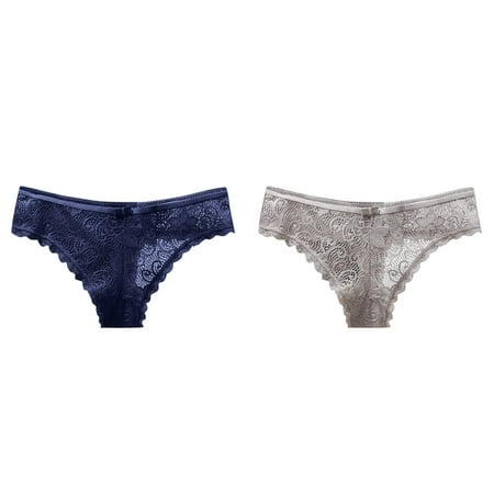 Lojoutye 2 Pack(Blue 1PCS & Grey 1PCS) Multipack Lace Bikini Panties Pack Womens Underwear Bikini Panties Lace Soft Hipster Panty Lane Dress 14 Ladies Stretch Full Briefs