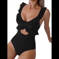 thumbnail image 3 of Traje de Baño de una Pieza para Mujer, con Control de Abdomen, Volantes, Cuello en V, Fruncido, Corte Adelgazante. Negro XL, 3 of 7