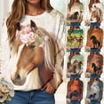 thumbnail image 2 of idosla Women's Western Horse Print Sweatshirt Vintage Cowboy Horse Casual Long Sleeve Crew Neck Loose Pullover Shirts Tops (Coffee, XXL), 2 of 9