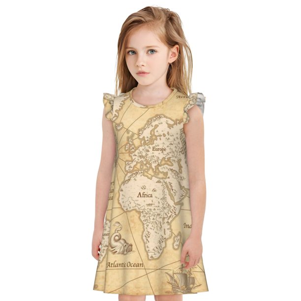 Balery World Map Camisón de princesa para niñas, pijama de algodón con mangas abullonadas, suave y bonito.-X-Large