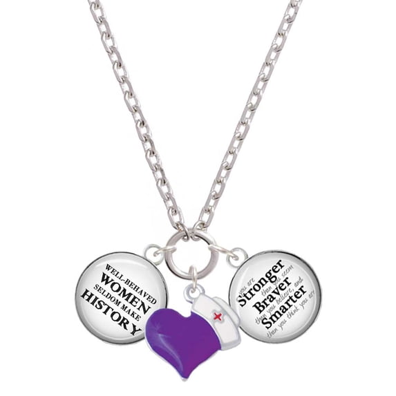 Delight Jewelry Domed Well Behaved Women - Purple Heart Nurse Strong Zoe Necklace