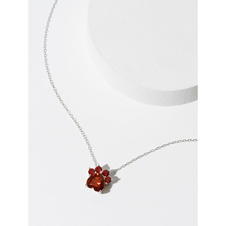 Forever Facets Jewelry Platinum over Sterling Silver Simulated Garnet Paw Print Necklace
