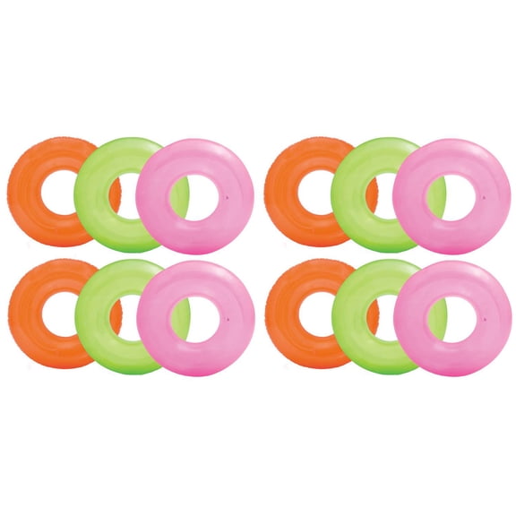 Intex Colorful Transparent Inflatable Swimming Pool Tube Raft (12-Pack)| 59260EP