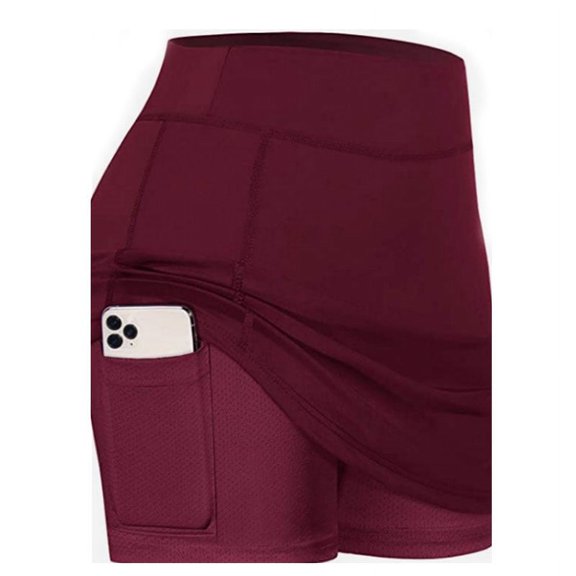 Women's Tennis Skirts Inner Shorts Elastic Sports Golves Skorts with Phone Pockets Sexy Fitness High Waist Yoga Dancing Shorts