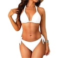 thumbnail image 2 of Women Halter Bikini Set - Two Piece Triangle Swimsuit Tie Bathing Suit Cute Swimwear White S, 2 of 5