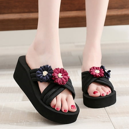 

Summer Slippers For Women Beach Accesseories Flip Flops For Women Fashion Spring And Summer Ladies Slippers Thick Bottom Slope Heel Lightweight Solid Color Flower Casual Beach Style Swimming Pool Acce