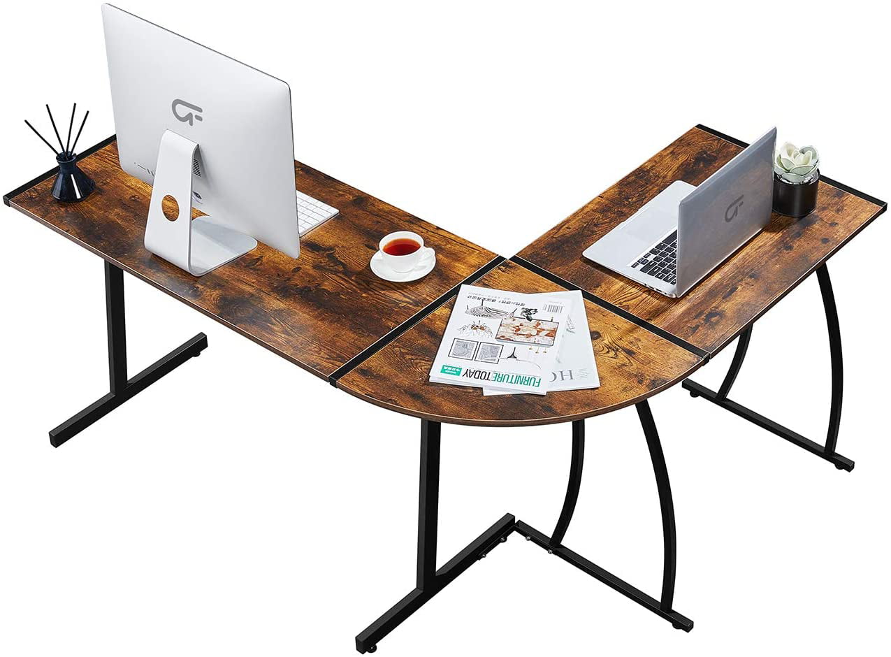 Bright Walnut L Shaped Corner Desk Laptop Study Writing Table Workstation Home 