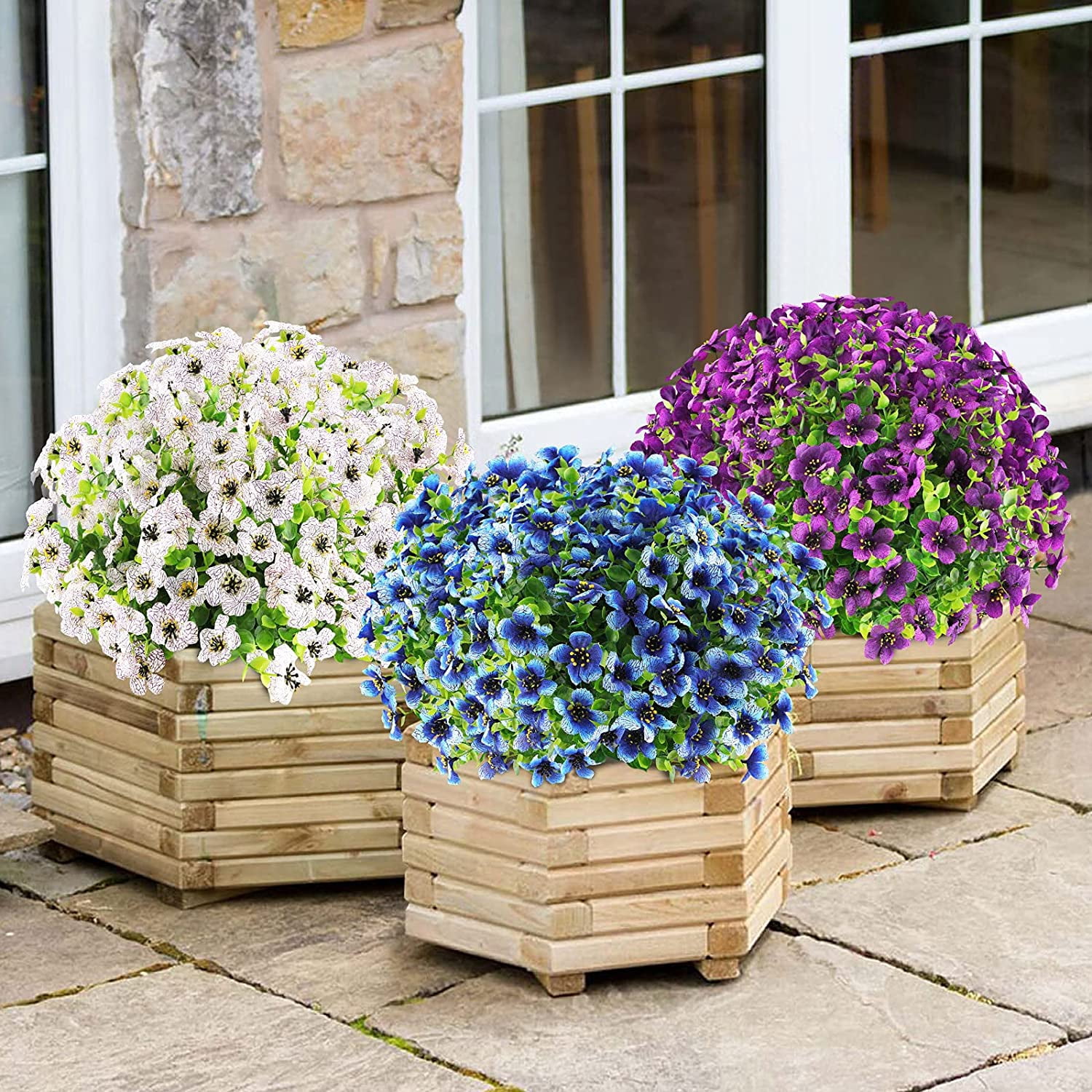 Sinhoon 6 Bundles Artificial Flowers UV Resistant Outdoor Flowers Garden Window Box Porch Home Decor (Purple)