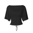 thumbnail image 6 of Rggeeun Womens Shirts Cropped One Shoulder Solid Color Short Sleeve Elastic Waist Draping for Summer Outdoor Running Leisure Tshirts,Black,M, 6 of 7