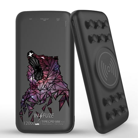 

INFUZE Qi Wireless Portable Charger for Samsung Galaxy A52 5G External Battery (12000 mAh 18W Power Delivery USB-C/USB-A 3.0 Ports Suction Cups) with Touch Tool - Nebula Bear