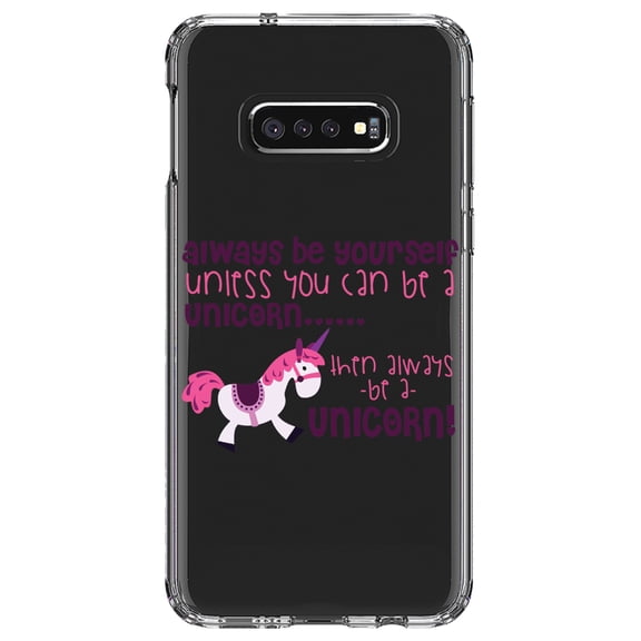 DistinctInk Clear Shockproof Hybrid Case for Samsung Galaxy S10e (5.8" Screen) - TPU Bumper Acrylic Back Tempered Glass Screen Protector - Always Be Yourself Unless You Can Be a Unicorn