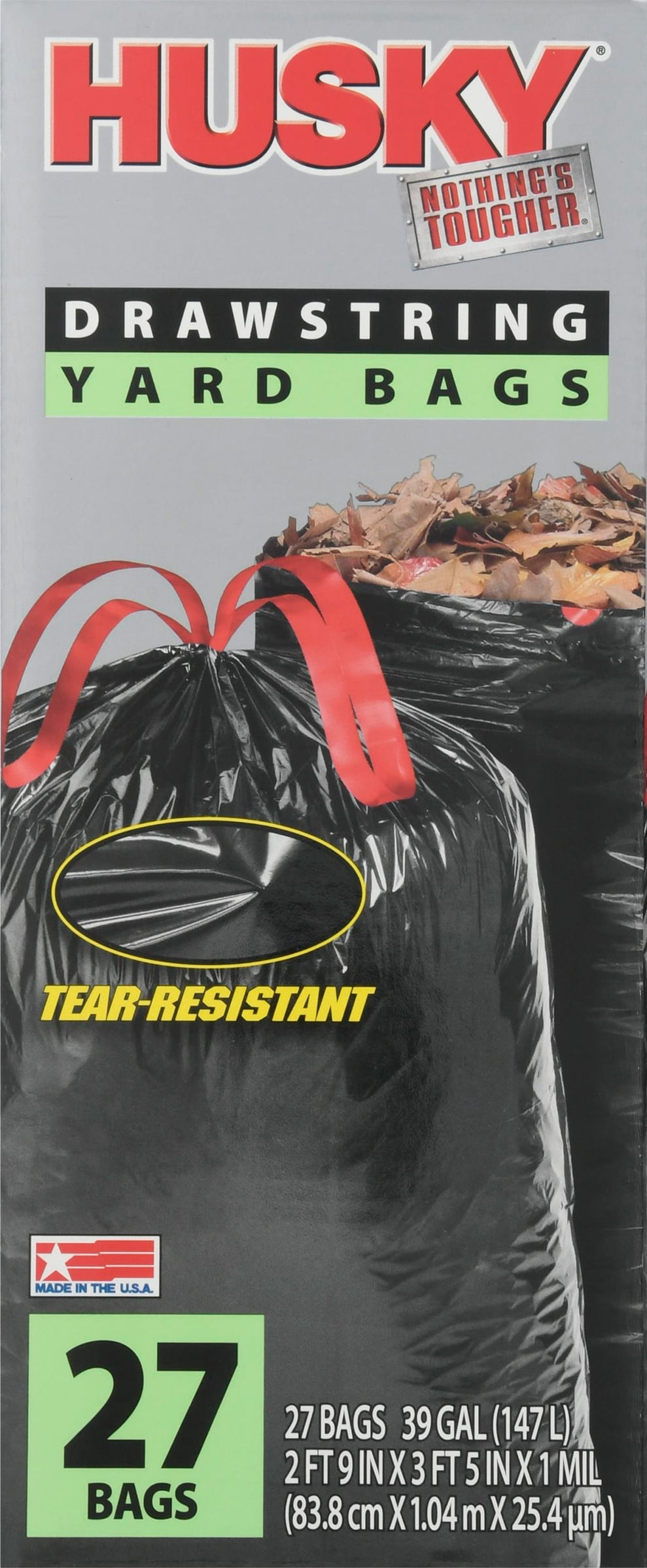 Husky HK39DSE27B Contractor Yard Bag, 39 gal Capacity, Drawstring Closure, Black