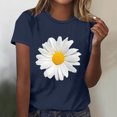 thumbnail image 1 of Blouses à Col Rond pour Femmes T-Shirts à Manches Courtes Haut à Imprimé de Marguerites, 1 of 4