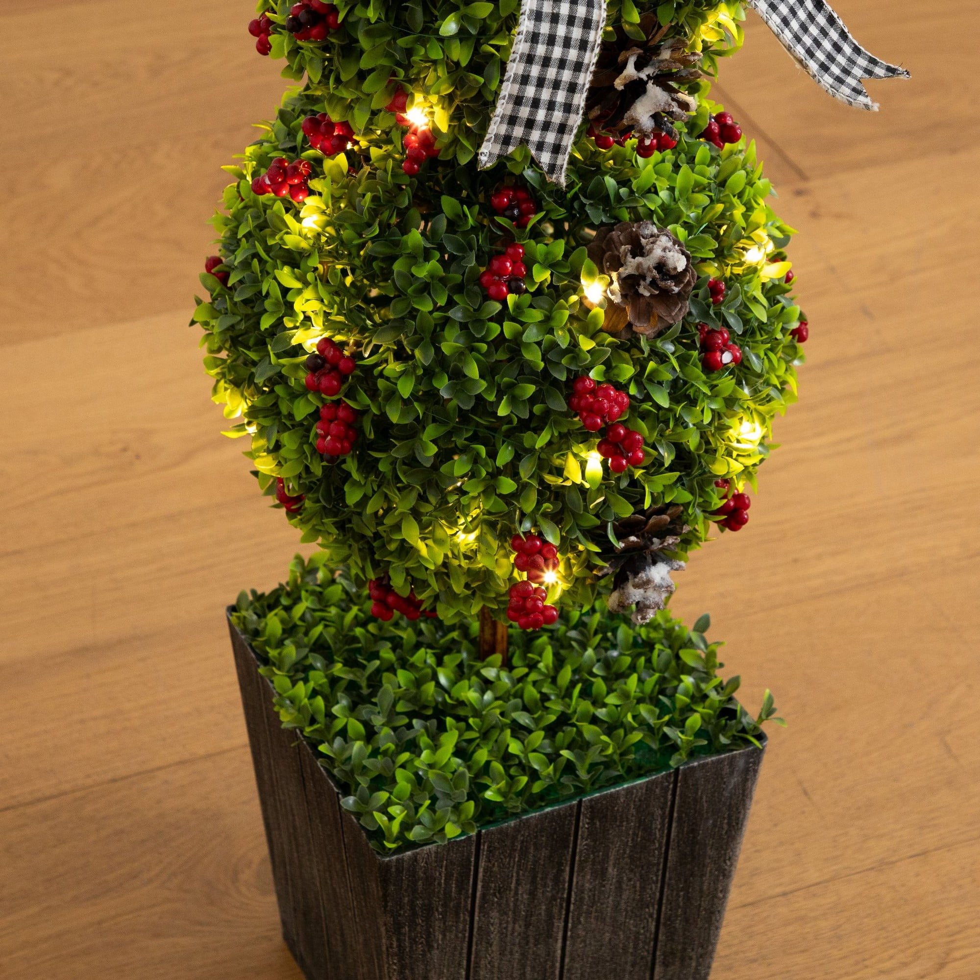 42in. Pre-Lit Artificial Christmas Boxwood Snowman Topiary Tree with 45 LED Lights in Decorative Planter