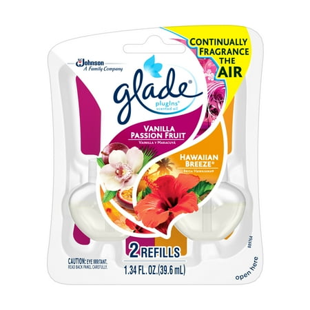 Glade Plug In Refill, Vanilla Passion Fruit & Hawaiian Breeze, 1.34 Fl. Oz. (Pack of 2)